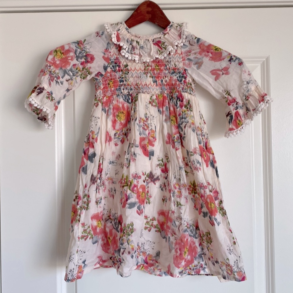 Smocked detail floral dress